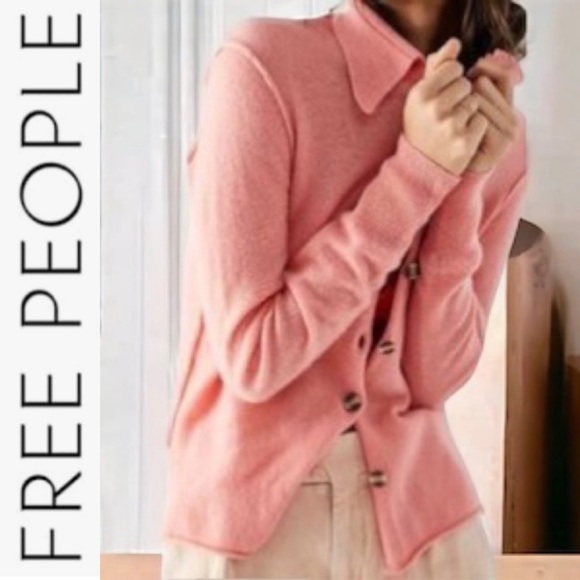 Last Day NWT Free People 100% Cashmere Paloma Cardi coral - Picture 4 of 16